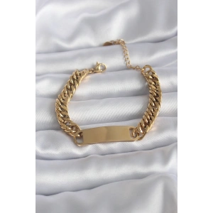 Erb 316L Çelik Gold Renk İsim Yazılabilir Plaka Model Kadın Bileklik