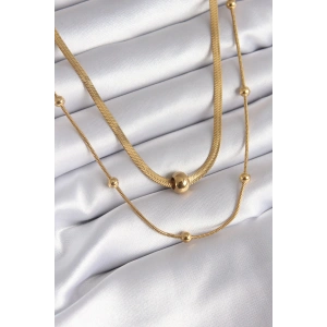 Erb 316L Çelik Gold Renk İtalyan Zincir Model Topçuk Detay Kadın Kolye