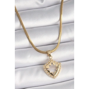 Erb 316L Çelik Gold Renk İtalyan Zincir Zirkon Taşlı Kutup Yıldız İşleme Kadın Kolye