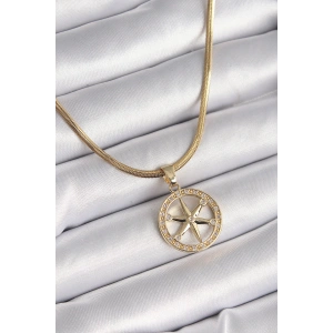 Erb 316L Çelik Gold Renk İtalyan Zincir Zirkon Taşlı Kutup Yıldız Model Kadın Kolye