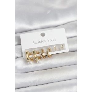 Erb 316L Çelik Gold Renk Kadın Küpe Seti