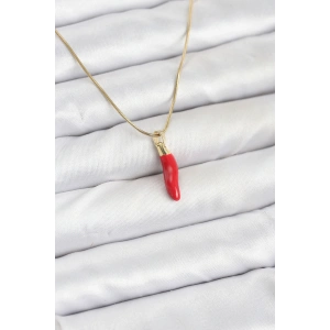 Erb 316L Çelik Gold Renk Kapya Kırmızı Biber Model Kadın Kolye