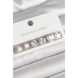 Erb 316L Çelik Gold Renk Kare Zirkon Taş Model Kadın Küpe Seti