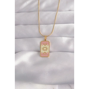 Erb 316L Çelik Gold Renk Karışık Mineli Ay Figür Tarot Kolye