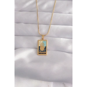 Erb 316L Çelik Gold Renk Karışık Mineli El Figür Tarot Kolye