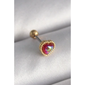Erb 316L Çelik Gold Renk Kırmızı Mineli Kalp Tragus Piercing