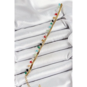 Erb 316L Çelik Gold Renk Kristal Karışık Renkli Taşlı 2'li Kadın Bileklik