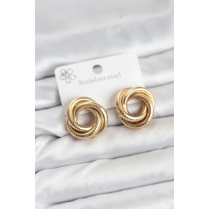 Erb 316L Çelik Gold Renk Lazerli Sarmal Halka Kadın Küpe