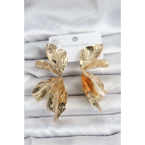 Erb 316L Çelik Gold Renk Lotus Yaprak Kadın Küpe