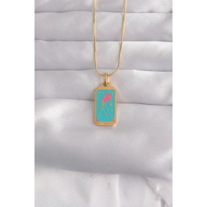 Erb 316L Çelik Gold Renk Mavi Mineli Tarot Kolye