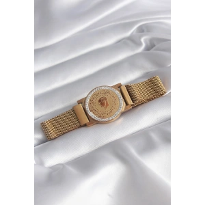 Erb 316L Çelik Gold Renk Mıknatıslı Hasır Zirkon Taşlı Çeyrek Altın Model Kadın Bileklik