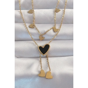 Erb 316L Çelik Gold Renk Mineli Çoklu Kalp Kolye