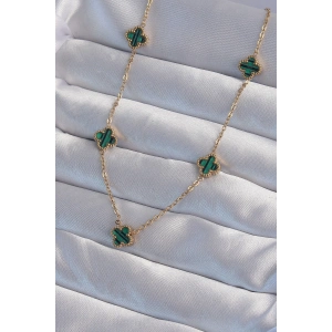 Erb 316L Çelik Gold Renk Minimal Yeşil Mineli Yonca Kolye