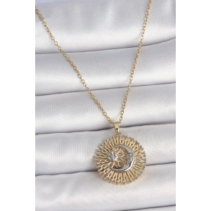 Erb 316L Çelik Gold Renk Mix Renk Ay Güneş Model Kadın Kolye