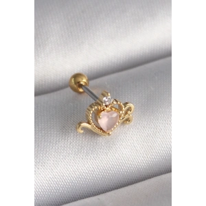Erb 316L Çelik Gold Renk Pembe Mineli Kalp Zirkon Taş Detay Tragus Piercing