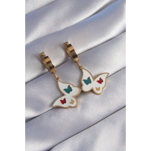 Erb 316L Çelik Gold Renk Renkli Mineli Kelebek Küpe