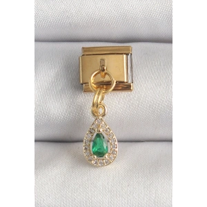 Erb 316L Çelik Gold Renk Sallantı Damla Yeşil Zirkon Taşlı Nomination Charm