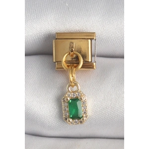 Erb 316L Çelik Gold Renk Sallantı Kare Yeşil Zirkon Taşlı Nomination Charm