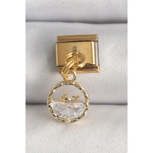 Erb 316L Çelik Gold Renk Sallantı Zirkon Taşlı Balina Model Nomination Charm