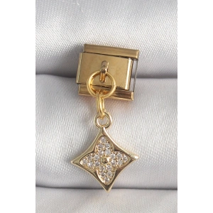 Erb 316L Çelik Gold Renk Sallantı Zirkon Taşlı Çiçek İşlemeli Nomination Charm