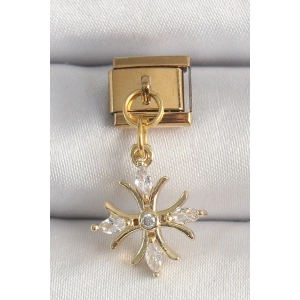 Erb 316L Çelik Gold Renk Sallantı Zirkon Taşlı Kar Tanesi Model Nomination Charm