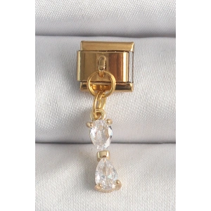 Erb 316L Çelik Gold Renk Sallantı Zirkon Taşlı Kurdele Model Nomination Charm