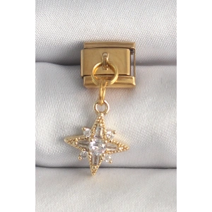 Erb 316L Çelik Gold Renk Sallantı Zirkon Taşlı Kutup Yıldız Model Nomination Charm