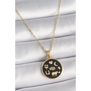 Erb 316L Çelik Gold Renk Siyah Şans Kolyesi
