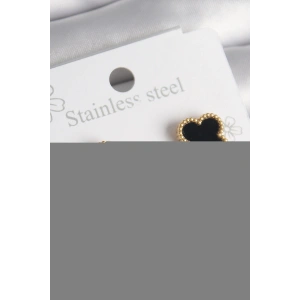 Erb 316L Çelik Gold Renk Siyah Yonca Model Kadın Küpe