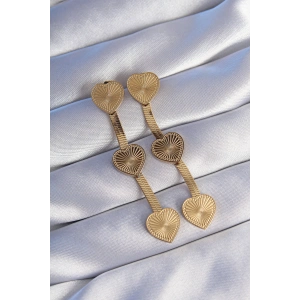 Erb 316L Çelik Gold Renk Uzun İtalyan Zincir Detaylı Kalp Küpe