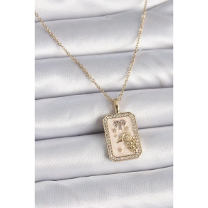 Erb 316L Çelik Gold Renk Zincir Koç Burcu Zirkon Taşlı Kadın Kolye