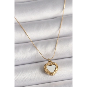 Erb 316L Çelik Gold Renk Zincir Sedefli Kalp Model Kadın Kolye