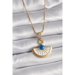 Erb 316L Çelik Gold Renk Zincir Zirkon Taş Detaylı Nazar Boncuk Göz Model Kadın Kolye