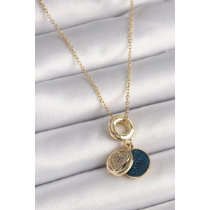 Erb 316L Çelik Gold Renk Zincir Zirkon Taşlı Kalp Model Mavi Simli Kadın Kolye