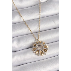 Erb 316L Çelik Gold Renk Zincir Zirkon Taşlı Mix Renk Güneş Model Kadın Kolye