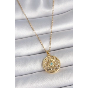 Erb 316L Çelik Gold Renk Zincr Mavi Taşlı Lotus Model Kadın Kolye