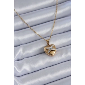 Erb 316L Çelik Gold Renk Zirkon Detay Kalp Model Kadın Kolye