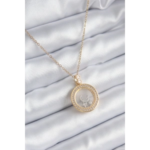 Erb 316L Çelik Gold Renk Zirkon Taş Detay Ay Yıldız Fanus Model Kadın Kolye
