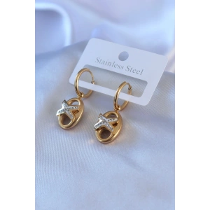 Erb 316L Çelik Gold Renk Zirkon Taş Detay Kadın Küpe