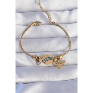 Erb 316L Çelik Gold Renk Zirkon Taşlı Gökkuşağı Tasarımlı Yusufçuk Bileklik