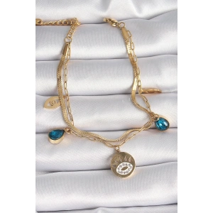 Erb 316L Çelik Gold Renk Zirkon Taşlı Göz İşleme Figür Kadın Bileklik