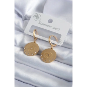 Erb 316L Çelik Gold Renk Zirkon Taşlı Göz İşleme Model Kadın Küpe