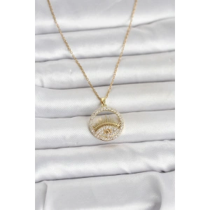 Erb 316L Çelik Gold Renk Zirkon Taşlı Göz Model Kadın Kolye