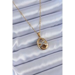 Erb 316L Çelik Gold Renk Zirkon Taşlı Kadın Kolye