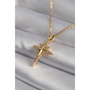 Erb 316L Çelik Gold Renk Zirkon Taşlı Kutup Yıldızı Model Kadın Kolye