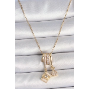 Erb 316L Çelik Gold Renk Zirkon Taşlı Sallantı Fotoğraf Makinası Figür Charm Kadın Kolye