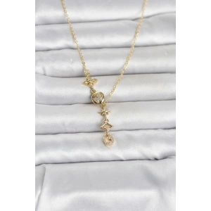 Erb 316L Çelik Gold Renk Zirkon Taşlı Y Kadın Kolye