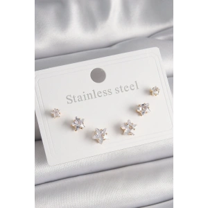 Erb 316L Çelik Gold Renk Zirkon Taşlı Yıldız Model Kadın Küpe Seti