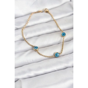 Erb 316L Çelik Gold Renkli Nazar Boncuk Model Kadın Bileklik