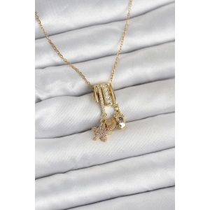 Erb 316L Çelik Gold Zirkon Taşlı Deniz Tema Charmlı Kadın Kolye